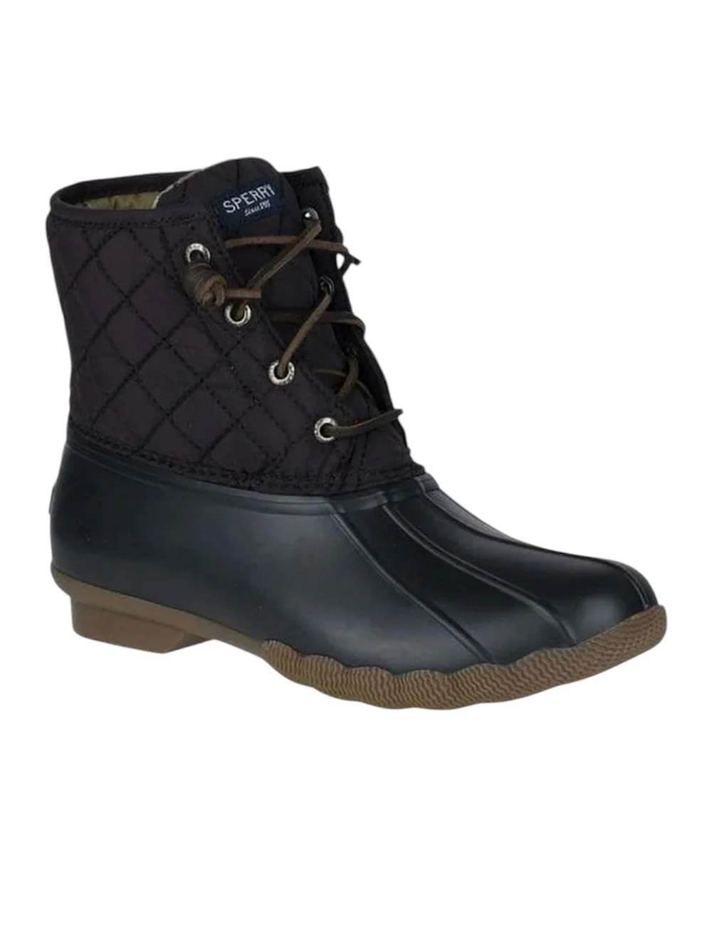 Sperry Saltwater Duck Boots Women Size 9 Black Quilted Waterproof Rain Side Zip